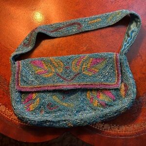 Christiana Beautiful Embroidered Beaded Women's Bag - Multicolor Turquoise/Pink